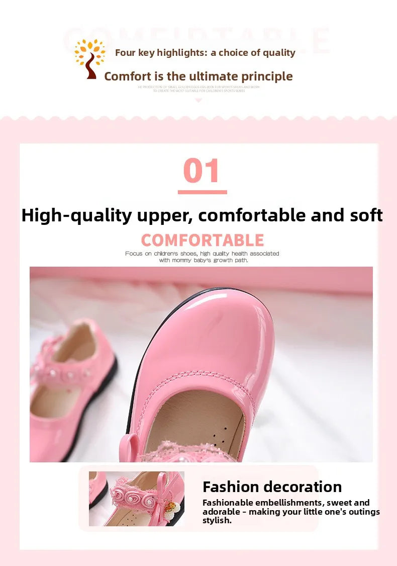 Kids Black Performance Shoes Soft Sole for Students Flat Shoes Casual Versatile 2025 New Kids Princess Shoes with Sweet Pendant