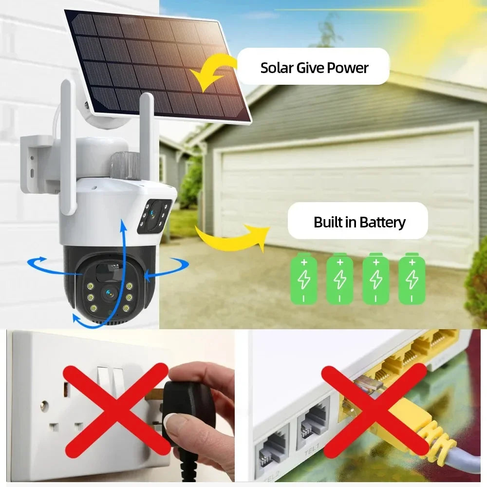 Solar Security Camera 4K 8MP Wireless PTZ Outdoor 360° Coverage 2-Way Audio Human Detection Night Vision 256GB WiFi/IP PIR Alarm