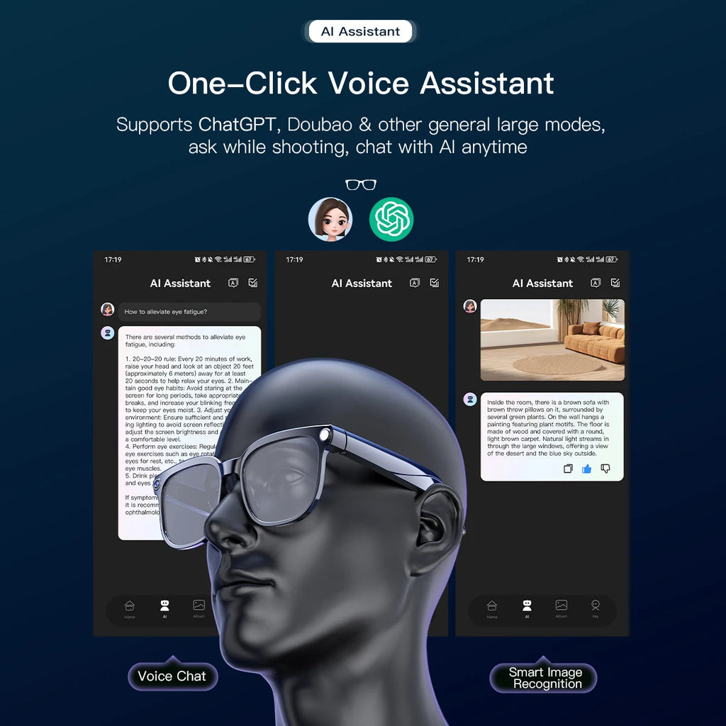 2025 800W Camera Smart Glasses  AI Translation ChatGPT Voice Assistant BT Call Music Earphones Video Recording for iPhone Xiaomi