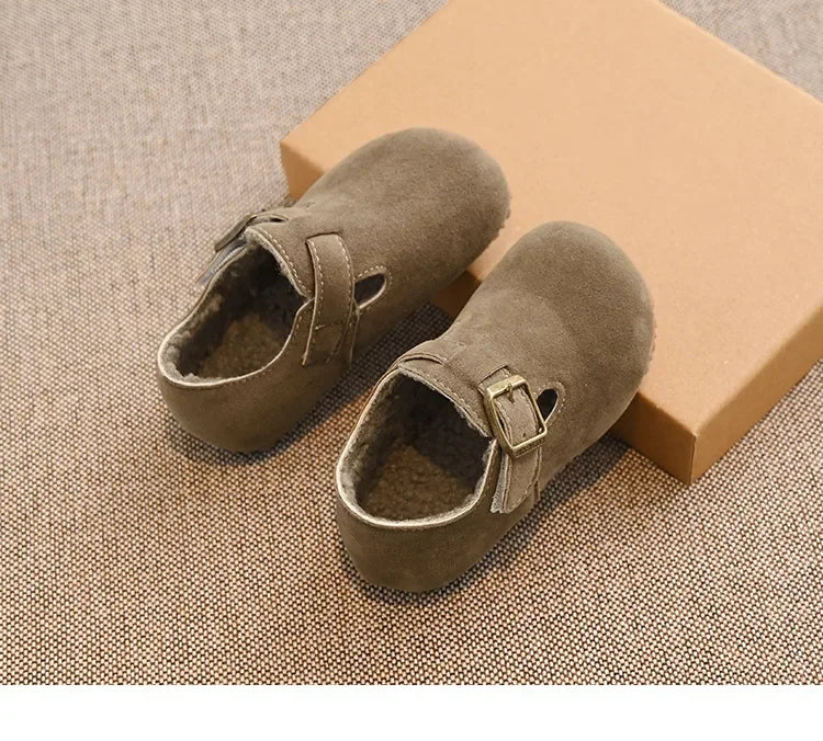Children Flat Shoes Suede for Winter Kids Moccasins Non-slip Soft Sole 2024 Brand New Boys Girls Leather Shoes Warm Retro Trendy