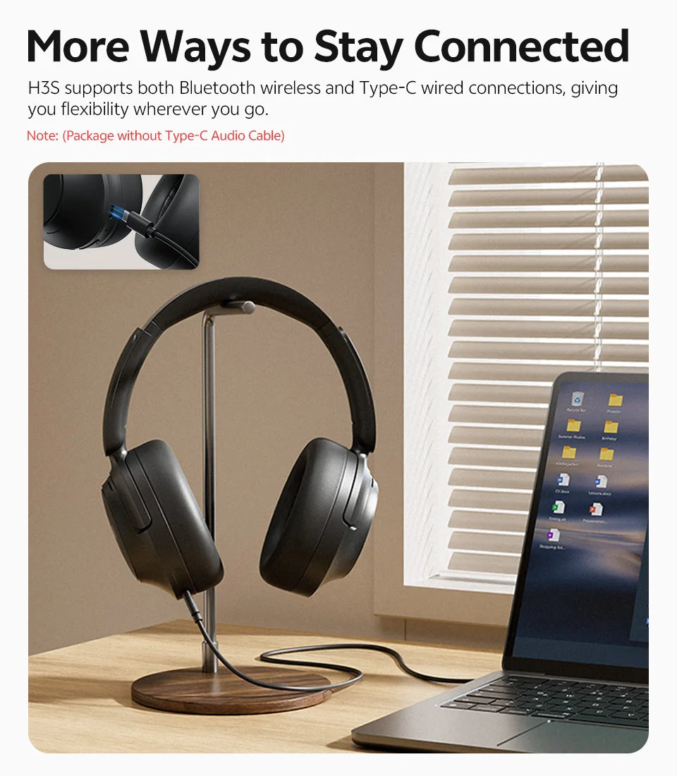 QCY H3S Wireless Headphones Bluetooth 6.0 Noise Canceling -56dB Over Ear Earphone Hi-Res Spatial Audio Dual Driver Headset 102H