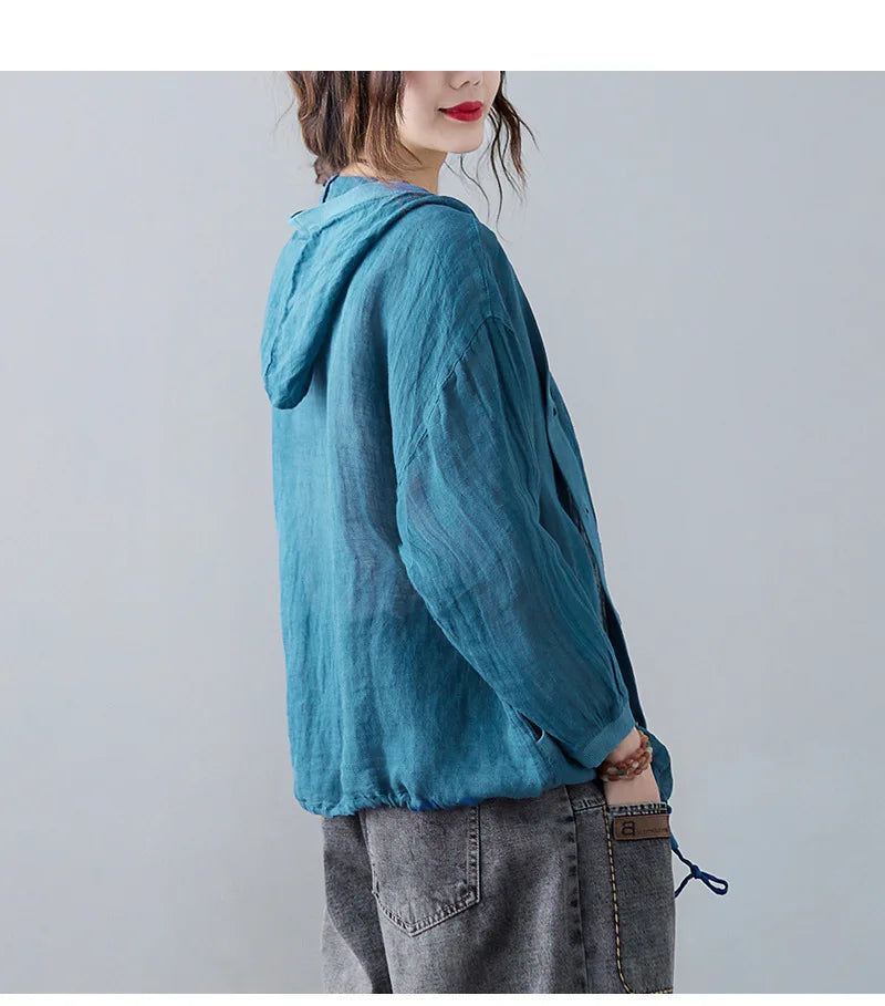 Women Summer Loose Hooded Sunscreen Casual Thin Jackets New Arrival Simple Style Solid Color Female Long Sleeve Hooded Coats