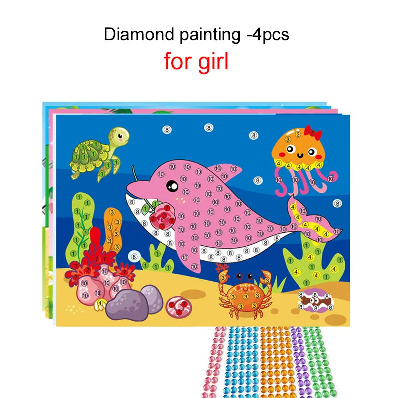 Children DIY Stickers Toys Button/Pompom/Diamond Early Education Kids Puzzle Handmade Creative Painting 3-6 Years Old Gifts TMZ