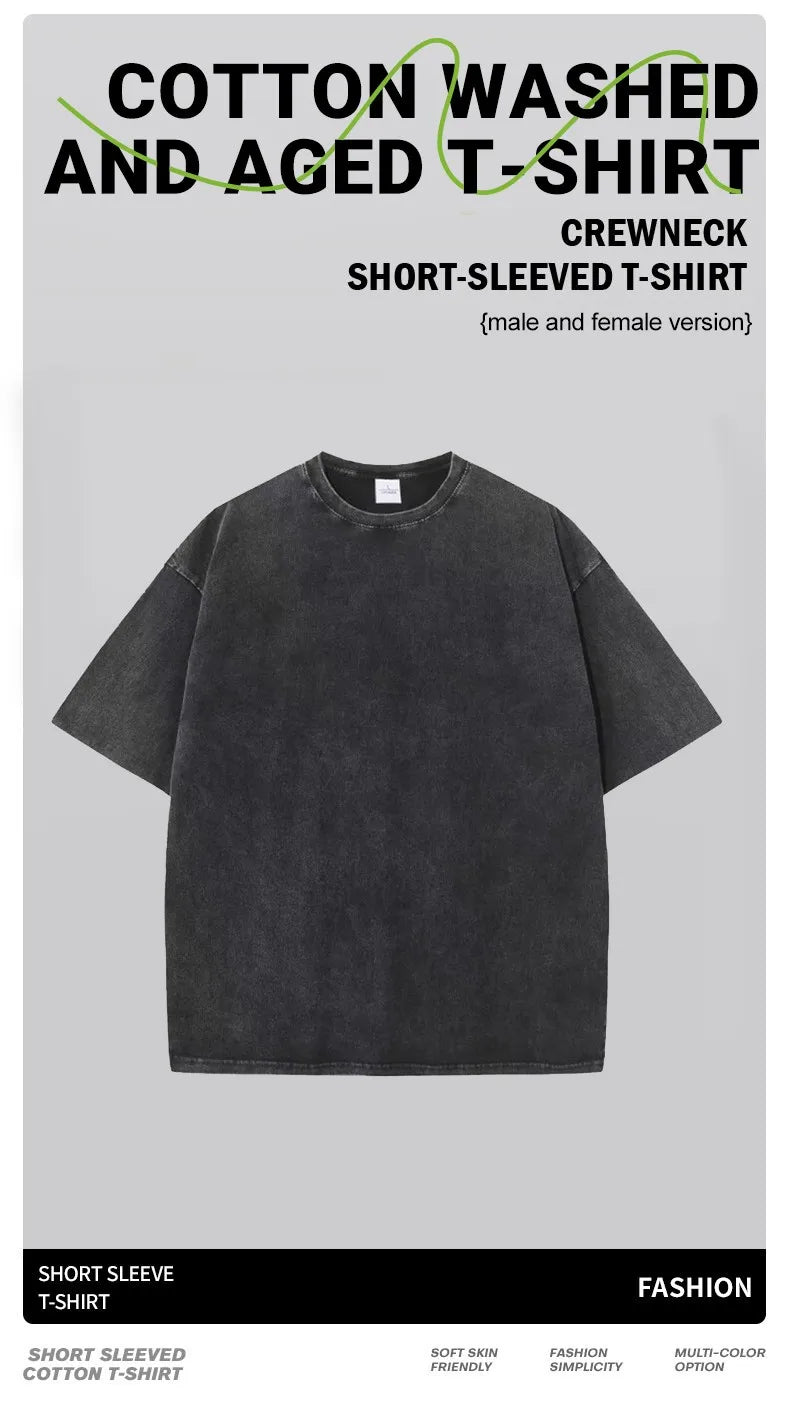 Licking Toads Printing Washed Men T Shirts Casual Stree Hip Hop Tees Breathable Soft Cotton Sport Loose Short Sleeve Unisex