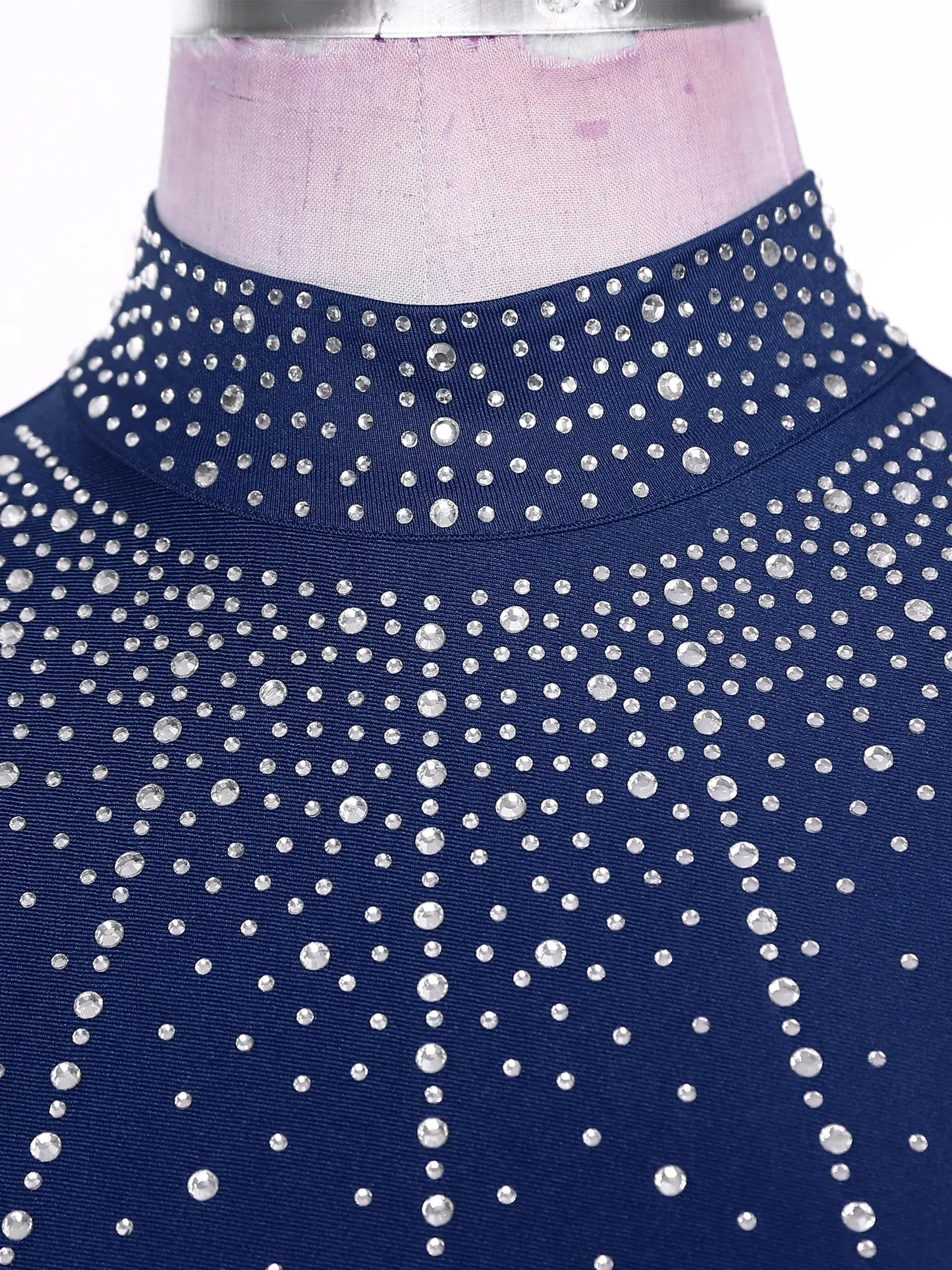 Womens Lyrical Dance Dresses Mock Neck Wide Hemline Shiny Rhinestones Maxi Dress Sleeveless Modern Contemporary Leotard Dresses