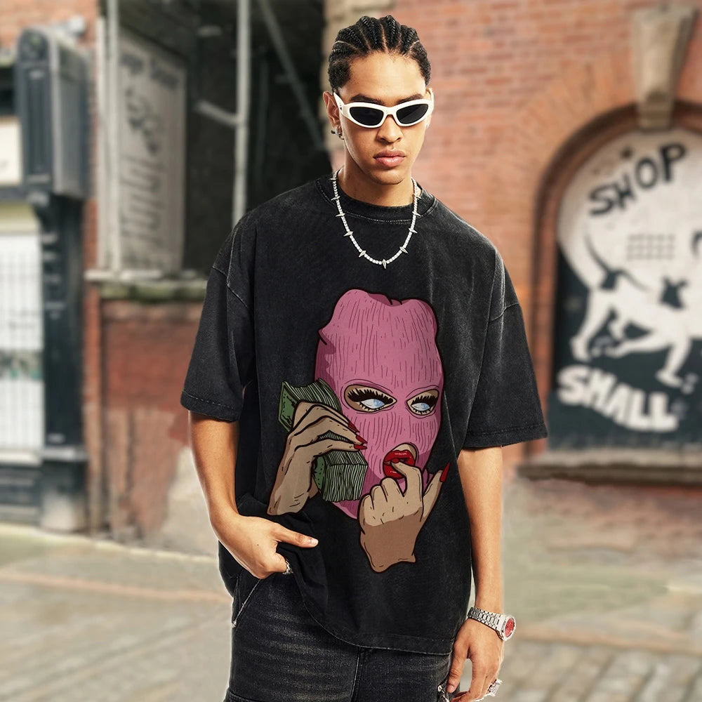 Cotton Women's T-Shirt Abstract Skull Call Women's Print Shoulder Round Neck Wash Summer Designer Trend New Short Sleeves