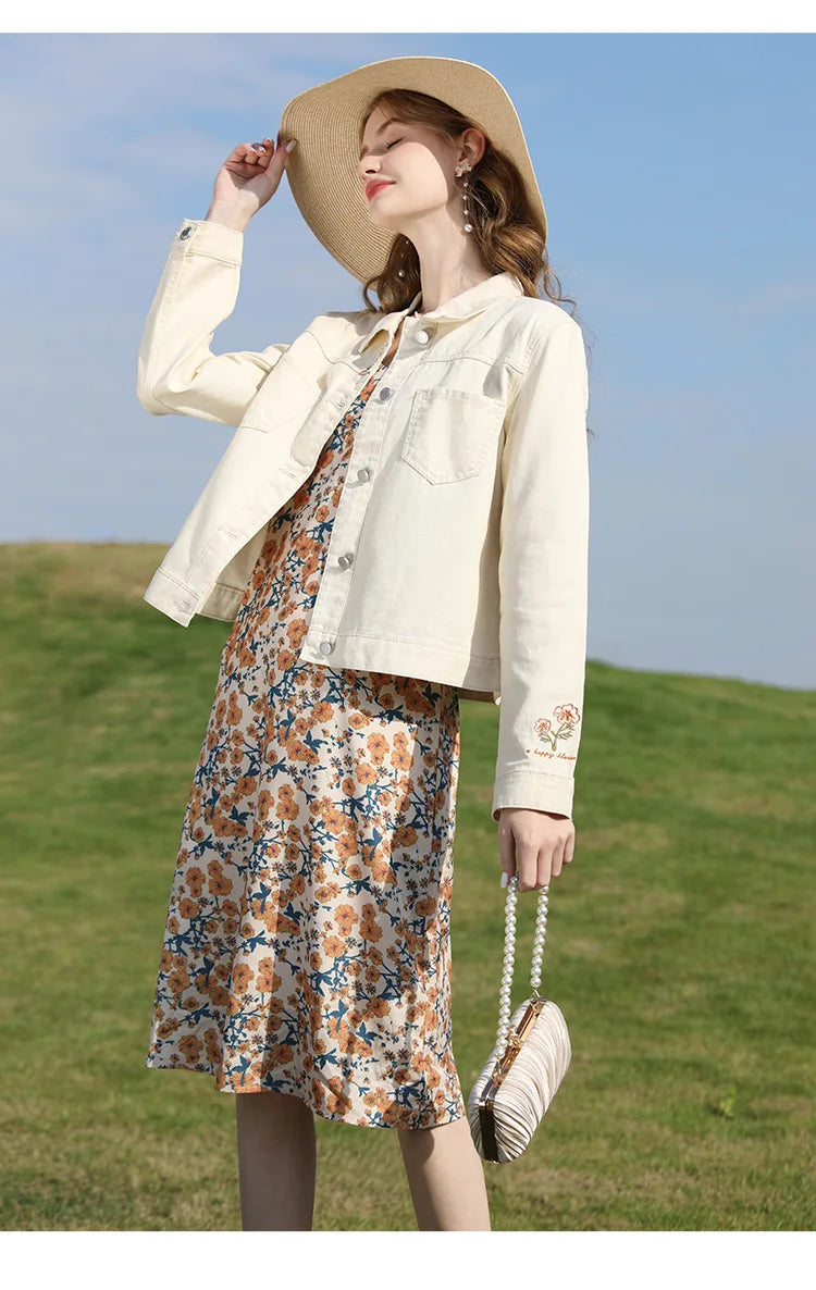 I BELIEVE YOU Denim Jackets for Woman French Embroidery Women's Coat 2023 Spring Casual 100% Cotton Female Clothes 2231184874