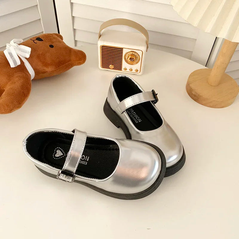 Children Leather Shoes 24-35 Slip-on Round Toe School Sweet Kids Casual Shoe 2025 New Girl's Laofers Pearl Morden Three Colors