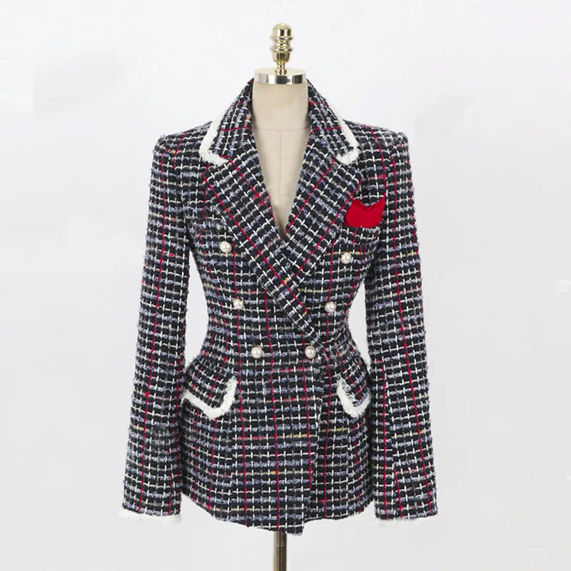 Women's Jacket 2025 Autumn New Celebrity Slim-fitting Long-sleeved Tweed Temperament Coat