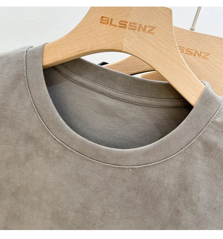 Women's Cotton T-shirt Female Summer 2025 Short Sleeve Washed Vintage Tee Harajuku Casual O-Neck Simple Slim Fit T Shirts