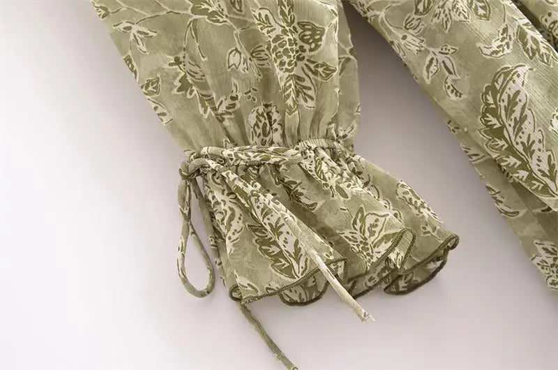 Dresses Women's 2025 New Spring Chiffon Print V-neck Chic Slim Long Dress Fashion Elegant Holiday Street Women's Dress