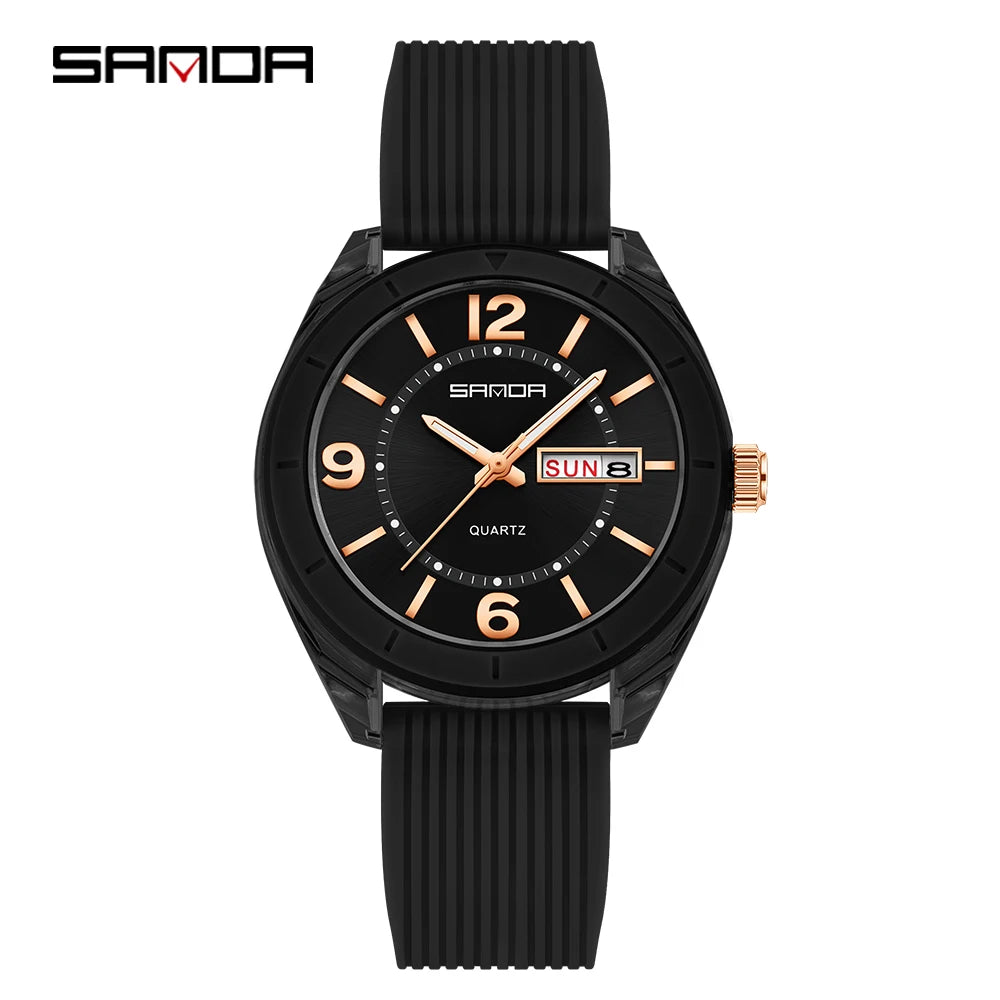 SANDA New 6287 Male And Female Students Leisure Exam Quartz Watch Night Light waterproof Double Calendar Quartz Watch