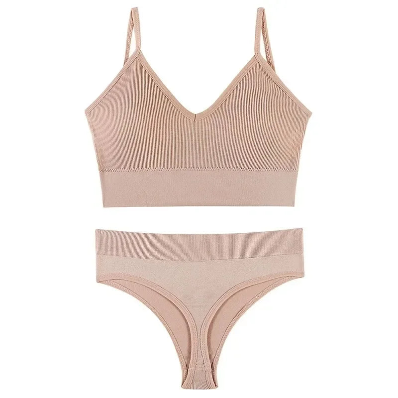 Women Underwear Set Wireless Lingerie Panties Bra Sexy G-String Seamless Tank Crop Top Brassiere New