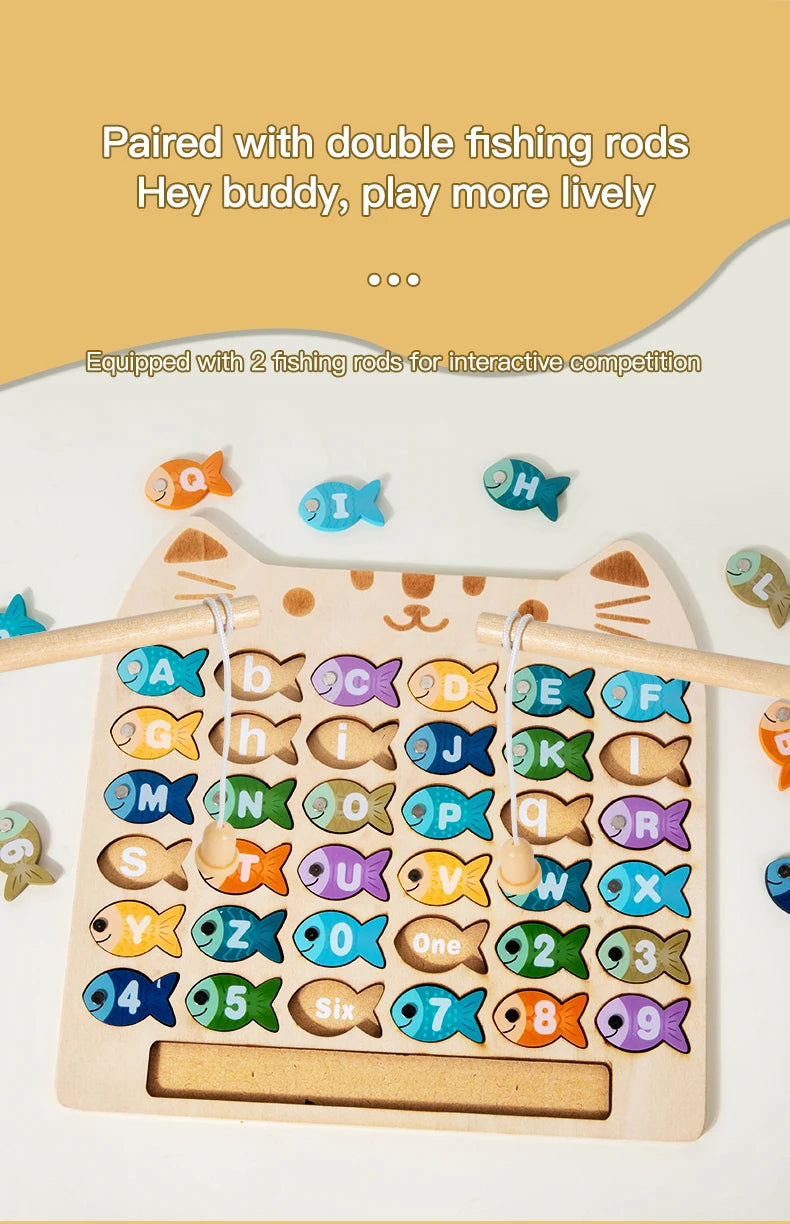 Kids Wooden Fishing Game Toys Gifts Early Education Alphabet Numeric Cognitive Toys Children Interactive Games Toys for Gifts