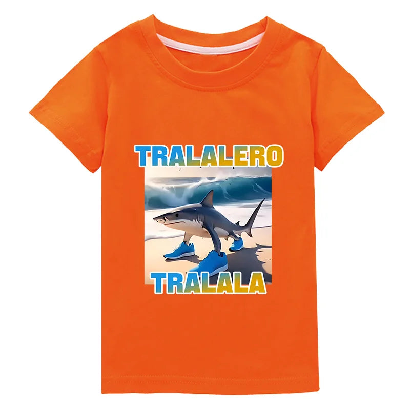 Tralalero Tralala Funny Shark Meme Kids Clothes Summer Boys Short Sleeve Outerwear Girls Casual T Shirt Children Clothes