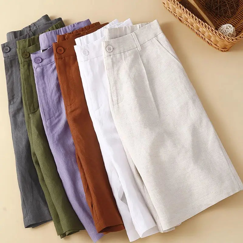 Women's Shorts Cotton Linen High Waisted Short Pants Casual Loose Solid Purple Button Summer Shorts for Women