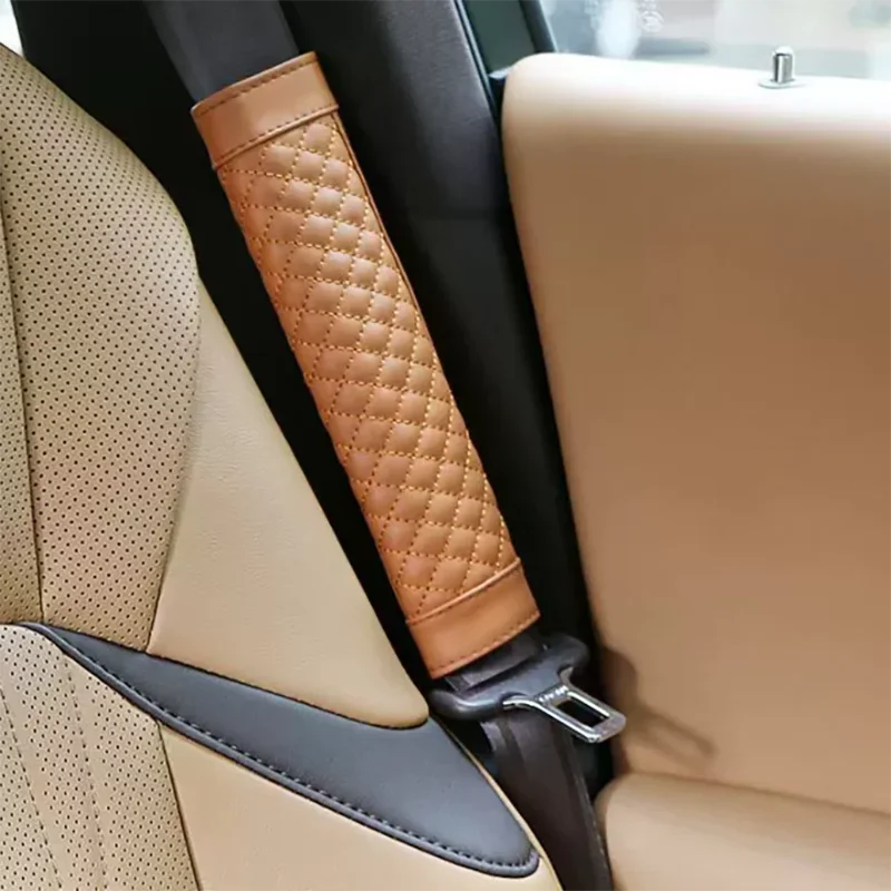 Leather Car Seat Belt Shoulder Cover Embroidery Wear-resistant Non-slip Leather Safety Cover Car Interior Decoration Products
