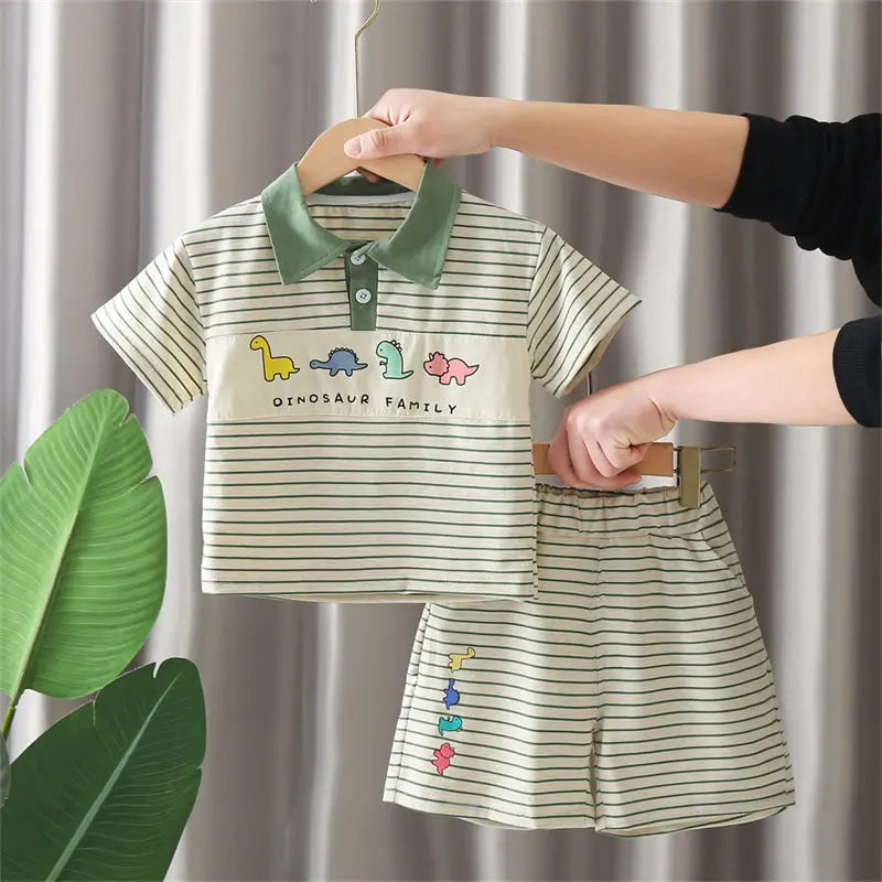 New Kids Clothes Summer Children Boy Strips T Shirt Shorts 2Pcs/set Child Toddler Clothing Infant Sportswear 1 2 3 4 5 YEAR