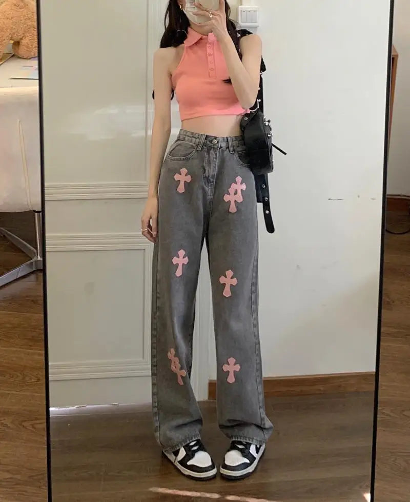 Denim Pant Women Jeans Vintage Straight Jeans Trousers Autumn Spring Fashion Female Gray Hight Waist Casual Wide Leg Jeans Pants