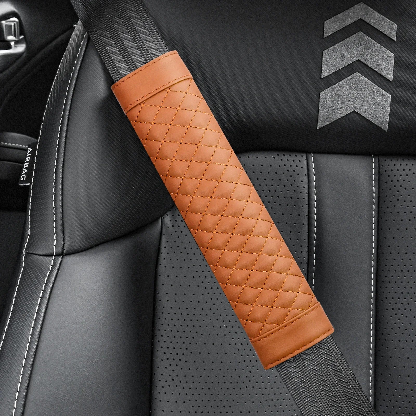 Leather Car Seat Belt Shoulder Cover Embroidery Wear-resistant Non-slip Leather Safety Cover Car Interior Decoration Products