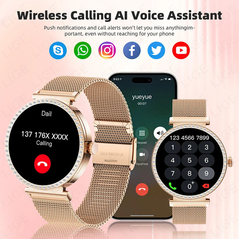 New Luxury Diamond Smart Watch Women Bluetooth Call Smartwatch Heart Rate Health Monitor Smartwatches Waterproof Bracelet Ladies