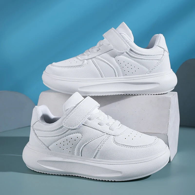 7-13 Boys Shoes Sneakers Fashion Leather Children Comfortable Black White Shoes for Kids Girls School Walking Footwear Non Slip