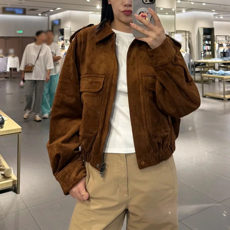 Women's Jacket 2025 New Fashion Autumn Winter Vintage Suede Jacket for Women Casual Chic Ladies Coat