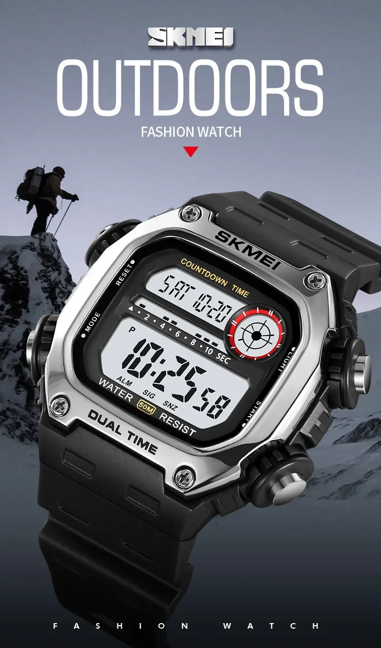 SKMEI 2126 Digital Countdown Sports Watches for Men LED Display Waterproof Stopwatch Mens Wristwatch Alarm Clock montre homme