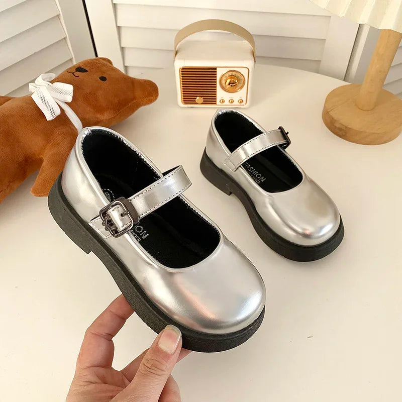 Children Leather Shoes 24-35 Slip-on Round Toe School Sweet Kids Casual Shoe 2025 New Girl's Laofers Pearl Morden Three Colors