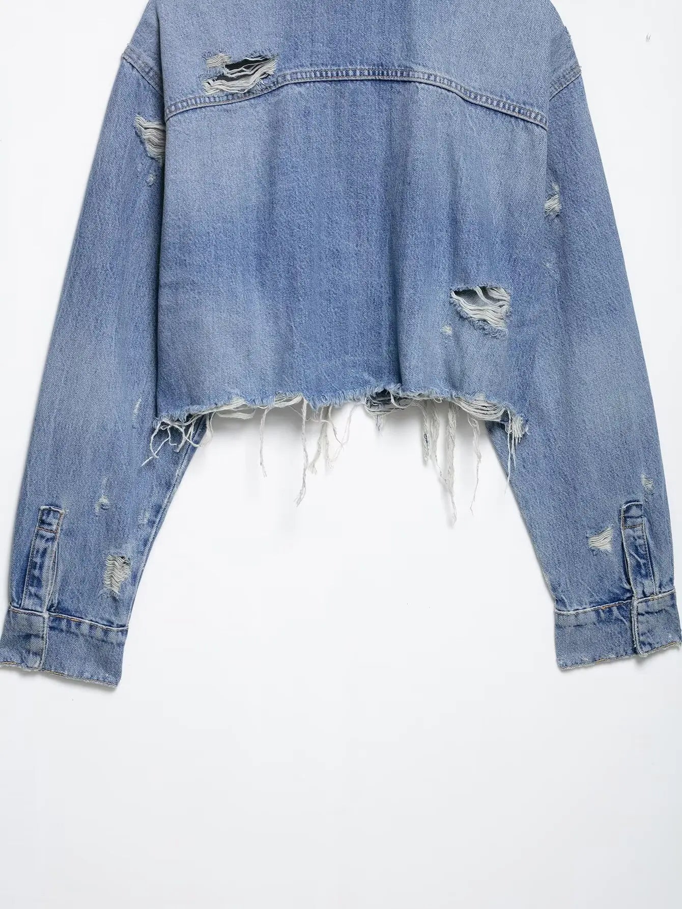 Denim short jacket for women, ripped decorative shirt, new single-breasted long-sleeved shirt top, casual retro street style