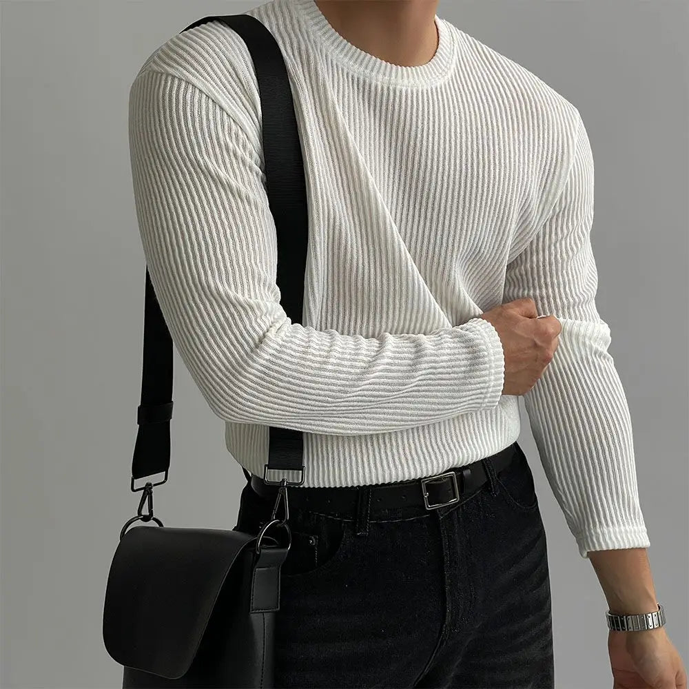 Sport Fashion Men T-Shirts Spring Autumn New Solid O-Neck Texture Quick Dry Breathable Fitness Casual Slim Long Sleeve Tops