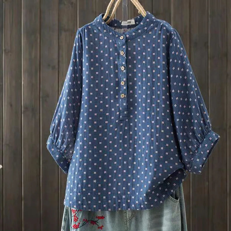 Women's Blouse Women Japanese Cotton Yarn Print Shirts & Blouses Summer Top Half sleeve shirt women's clothing