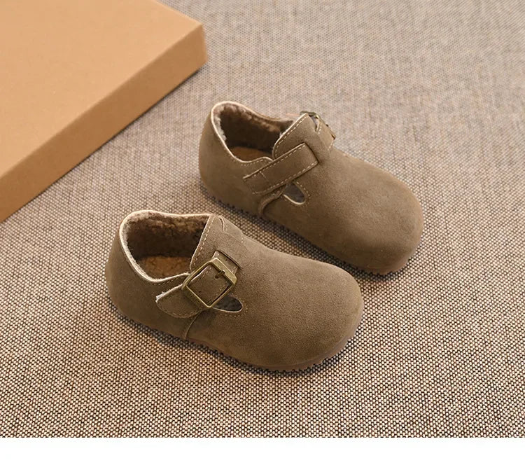 Children Flat Shoes Suede for Winter Kids Moccasins Non-slip Soft Sole 2024 Brand New Boys Girls Leather Shoes Warm Retro Trendy