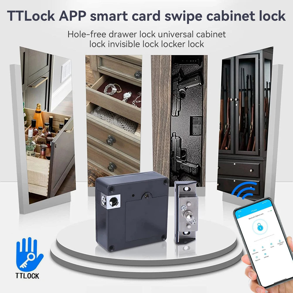 Smart Home Drawer Electronic Lock Hidden DIY Wooden Cabinet Smart Door Lock IC Card Sensor TTLOCK APP Unlock Security Protection