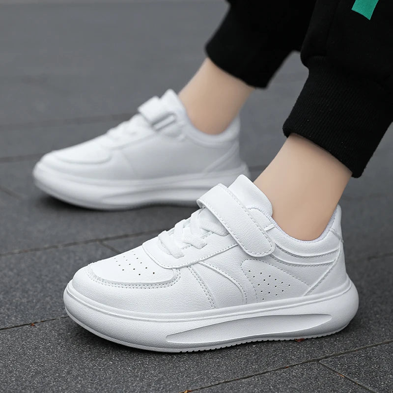 7-13 Boys Shoes Sneakers Fashion Leather Children Comfortable Black White Shoes for Kids Girls School Walking Footwear Non Slip