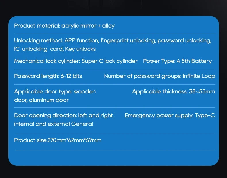 Smart electronic door locks Fingerprint biometrics Smartlock Application control Smart card key entry and USB emergency charging