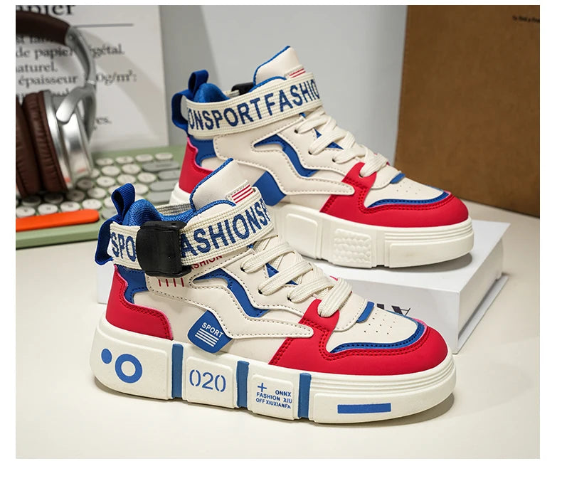 Children High Top Shoes Boys Sneaker Daily Walking Luxury Design Printed 6 To 12 Years Youth Boys Sports Shoes