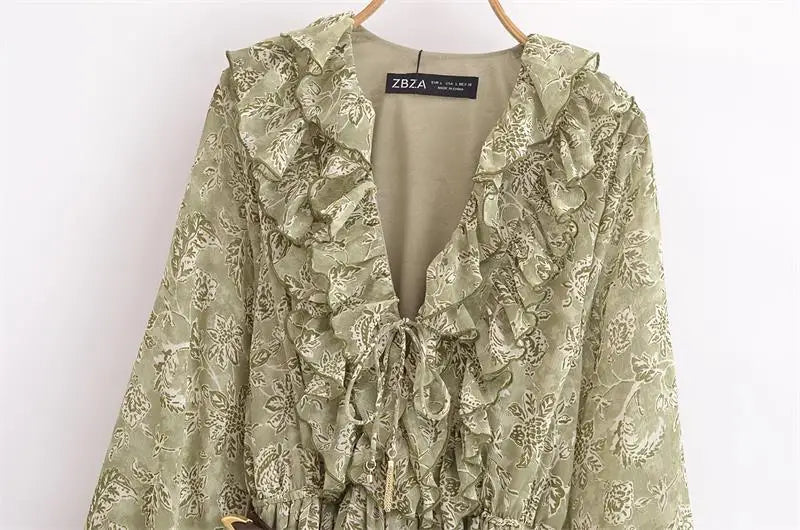 Dresses Women's 2025 New Spring Chiffon Print V-neck Chic Slim Long Dress Fashion Elegant Holiday Street Women's Dress