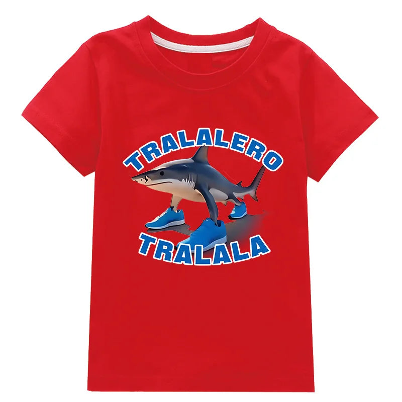 Tralalero Tralala Funny Shark Meme Kids Clothes Summer Boys Short Sleeve Outerwear Girls Casual T Shirt Children Clothes