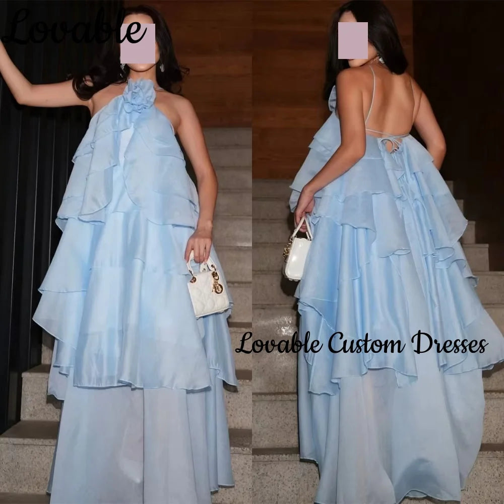 Women'S Evening Dresses Customize Column Halter Floor-Length Formal Occasion Dresses Ruffle Zipper Up Sleeveless Vestidos De Fes