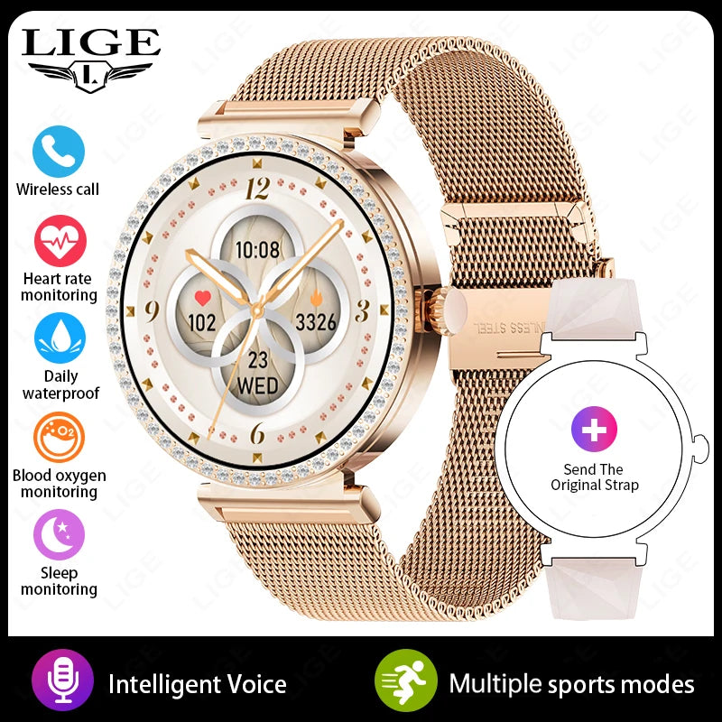 New Luxury Diamond Smart Watch Women Bluetooth Call Smartwatch Heart Rate Health Monitor Smartwatches Waterproof Bracelet Ladies