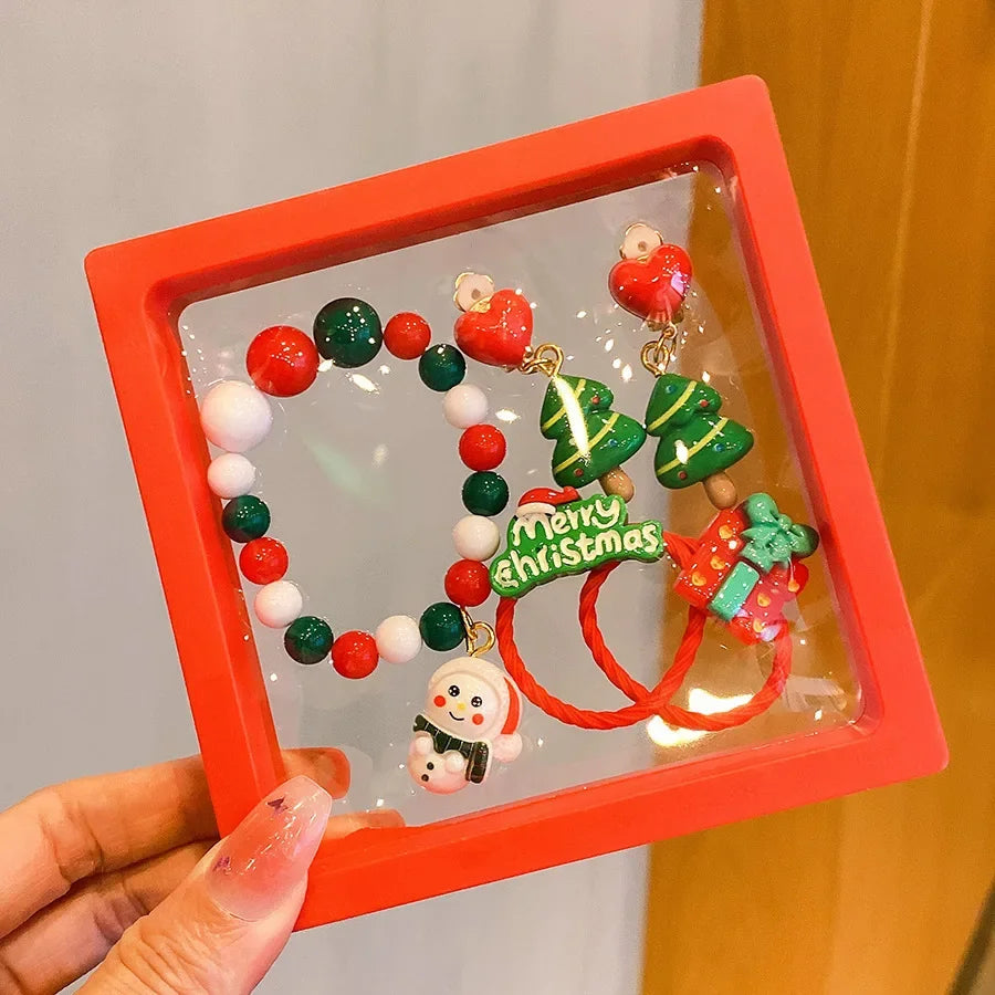 Children's Christmas Gift Jewelry Set: Colorful Bracelet, Versatile Ring & Headrope– Ideal Festive Xmas Present for Boys & Girls