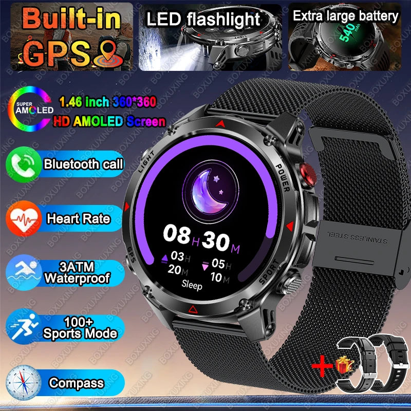 New Military GPS Sports Smart Watch Men Support GNSS Swim 3ATM Waterproof Compass Altimeter BT Call Outdoor Sports Smart Watch