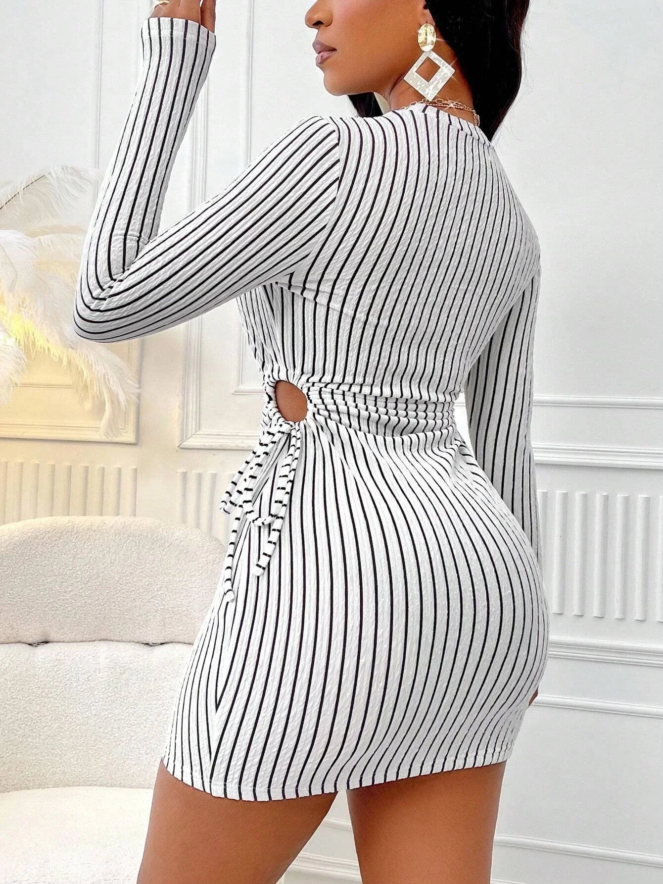 Dresses for Women 2025 Fashion O-Neck Package Hip Women Dress Slim Long Sleeve Striped Dress Women Vestidos De Verano Mujer Q24