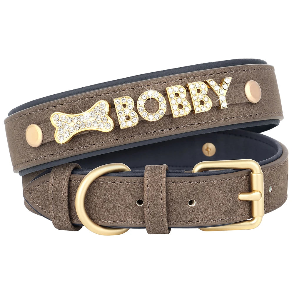 Customized Leather Dog Collar DIY Personalized Small Medium Dogs Chihuahua Pitbull Necklace Free Name Charms Pet Accessories