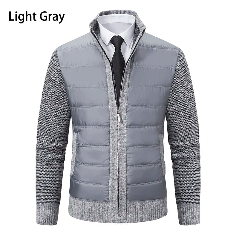 Men Jackets Fleece Cardigan Winter Contrast Splice Knittde Sweater Breathable Thicken Warm Stand Collar Casual Coat Sweater Mens