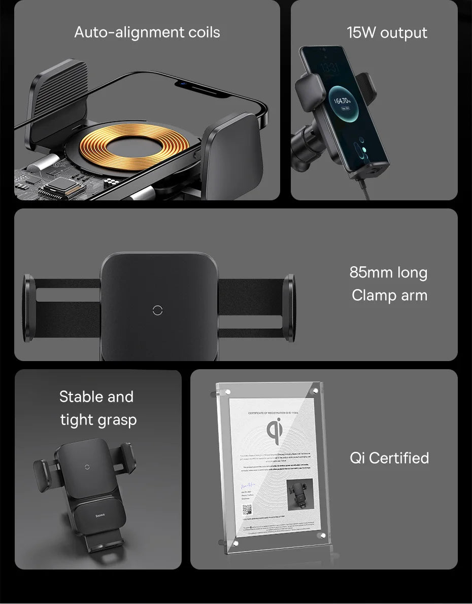 Baseus Qi 15W Wireless Car Phone Charger Holder Mount Bracket Fast Charging Holder For Samsung iPhone Car Phone Holder Mount