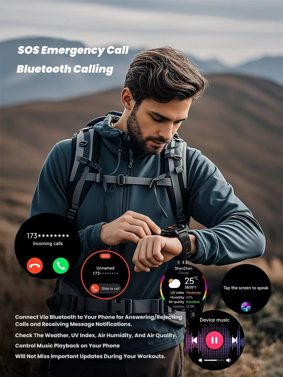 X2B Smart Watch GPS Positioning Men Outdoor Sport Bluetooth Calling AI Voice Health Monitoring Fitness Tracker Smartwatch