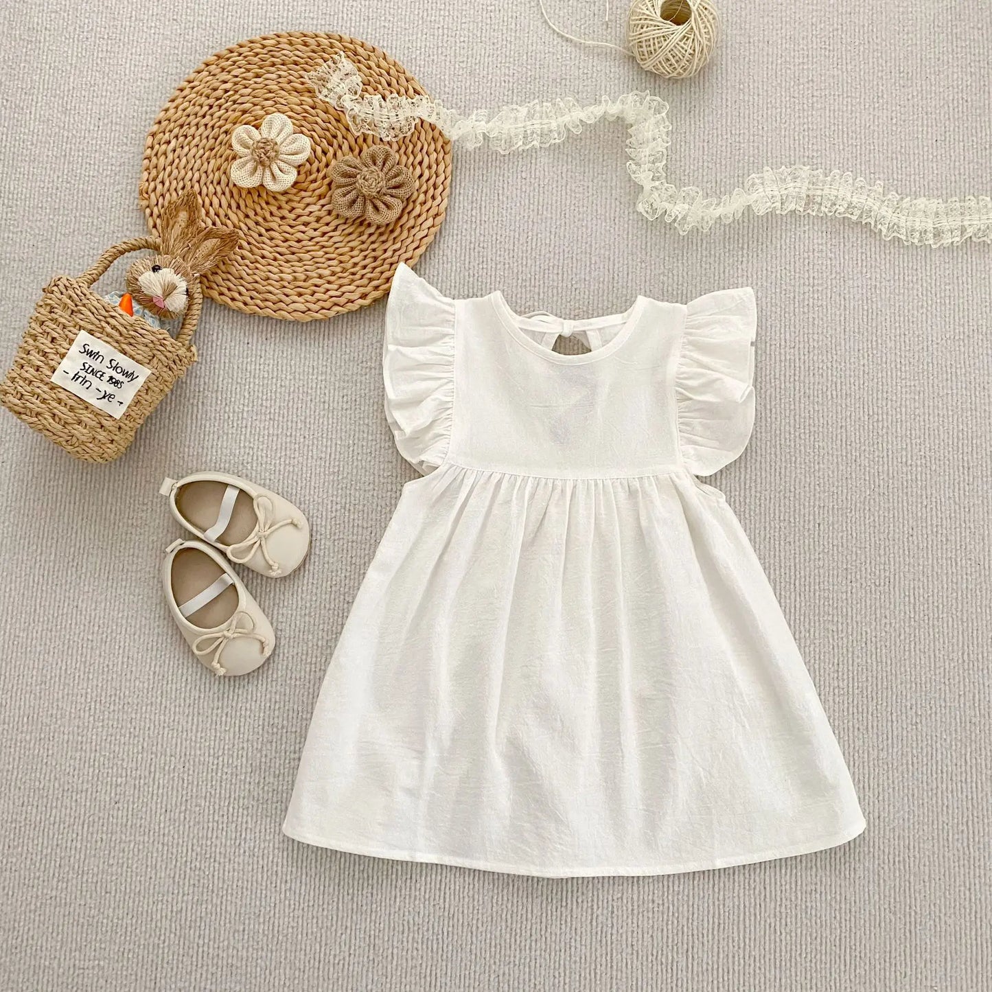 1-6Yrs Kids Clothes Summer Embroidery Dress Baby Girls Clothes Flying Sleeves Dresses Children's Clothing Vestidos Cotton Dress
