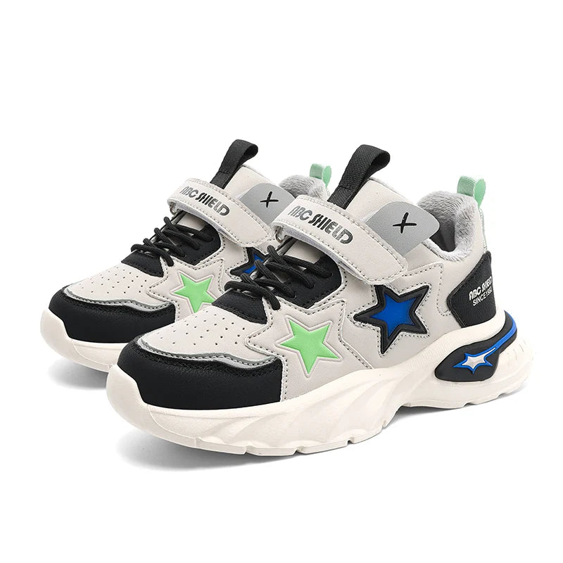 Fashion children's sports shoes boys and girls sports shoes 4 to 10 years old college wind PU leather shoes outdoor casual shoes